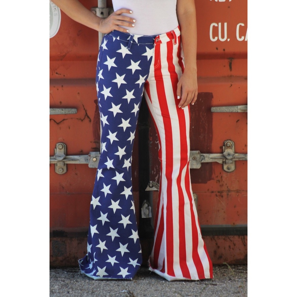 Ranch Dressn American Flag Stars Stripes Super Flare Bell Bottoms Jeans Pants 2